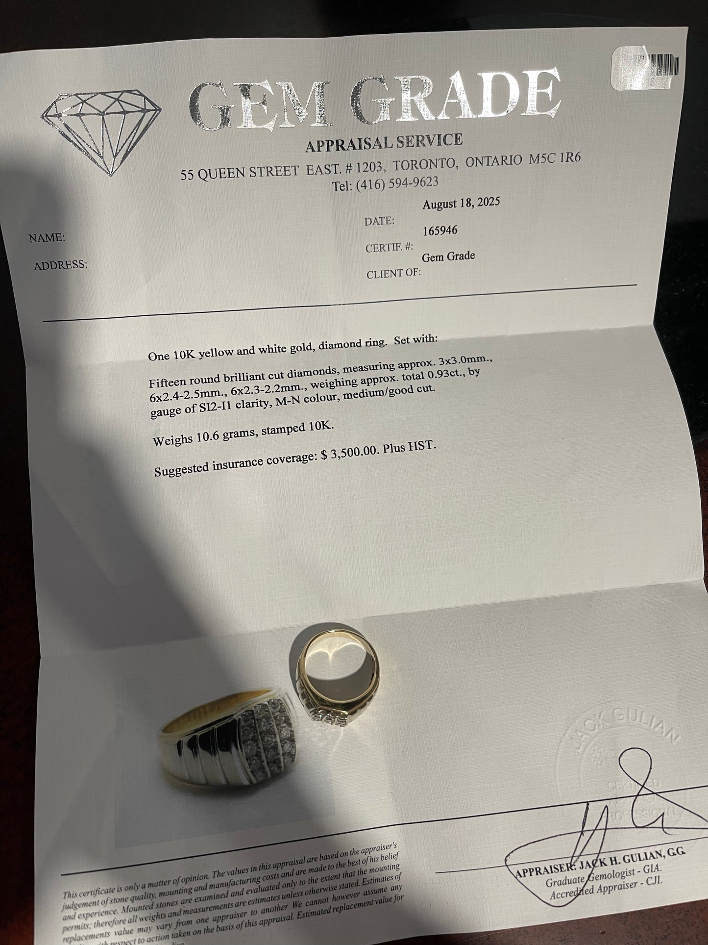 10K White/Yellow Gold 0.93ct Natural Diamond Ring