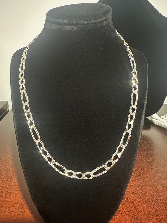 Silver Diamond Cut Figaro 19.5”