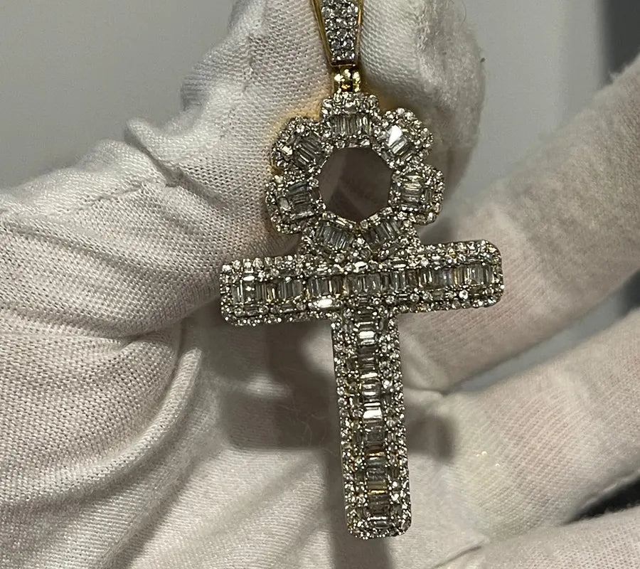 10K natural diamond ankh pendant